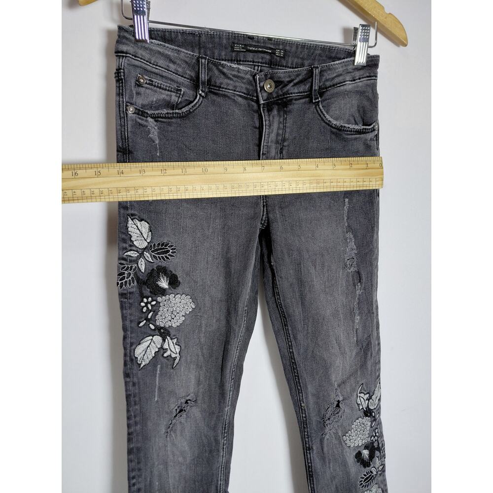 ZARA Trafaluc Embroidered Jeans Black Denim Size 4 - Picture 10 of 10